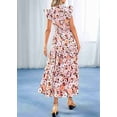 thumbnail image 6 of Women'S 2025 Summer Floral Midi Dress Cap Sleeve V Neck Ruffle Long Flowy Boho Casual Beach Vacation Dresses Picture4 L, 6 of 8