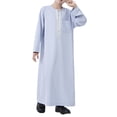 thumbnail image 3 of Otqutp Boys Arab Thobe Muslim Kaftan Kids 𝗜slamic Clothing Ethnic Trim Ramadan Prayer Clothing Long Sleeve Arabic Robe Dress, 3 of 7