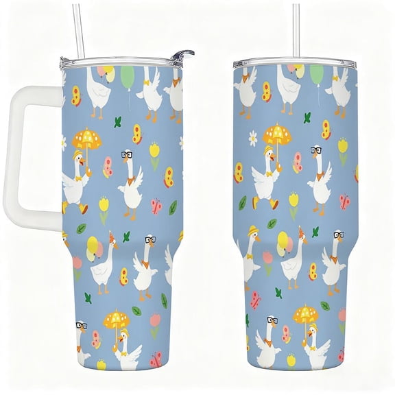 40oz Cute Walking Ducks with Umbrellas and Hats Stainless Steel TumblerCoffee Cups With Lids Perfect Gifts For Birthday Holiday
