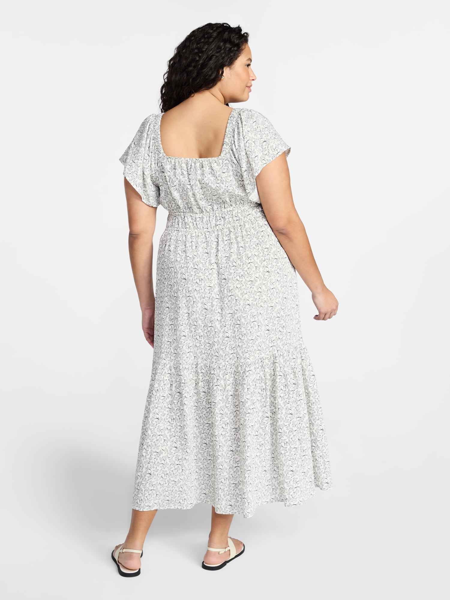 Terra & Sky Women's Plus Size Sweetheart Maxi Dress with Flutter Sleeves, Sizes 0X-4X