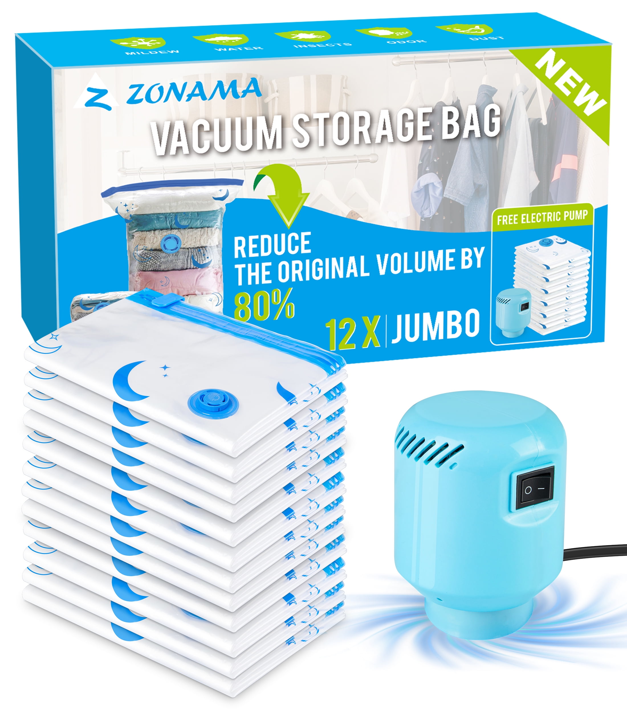 28PCs Vacuum Storage Bags with Electric Pump, 28 Pack (5 Jumbo, 5