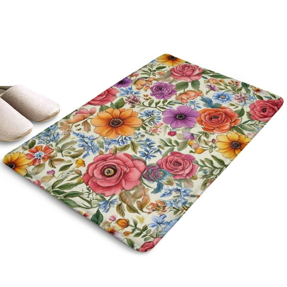 Pioneer Flower Floral Print Flannel Non Slip Door Rugs,Washable Door Mats Indoor,Decorative Door Mats,Dirt-Resistant and Absorbent Doormat for Entrance,Bedroom,Kitchen,Bathroom,23.5"x16"