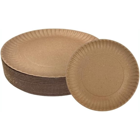 EcoQuality 9-Inch Kraft Brown Disposable Plates, Uncoated Round Dinner Plates, Bulk Party and Everyday Use (100)