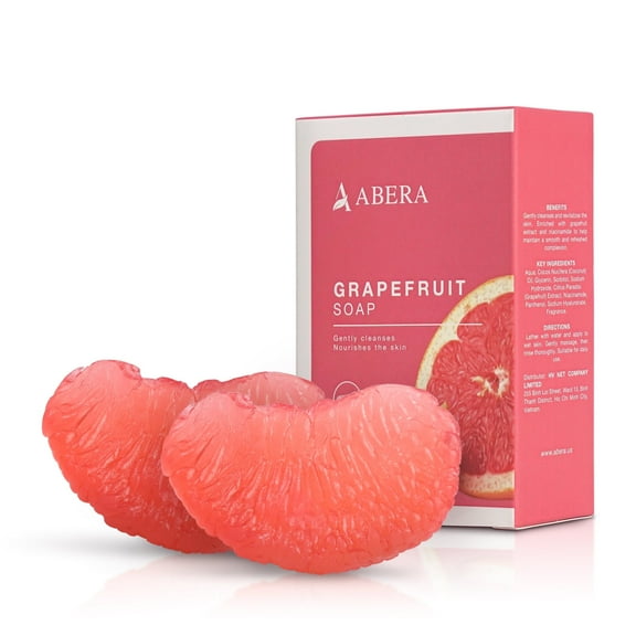 Abera Grapefruit Bar Soap 2-Pack, Fruit-Shaped, Exfoliating Moisturizing Vegan Body Soap, 130g