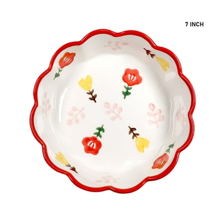 

7 Inch Hand Painted Flower Pattern Ceramic Bowl Wavy Edge