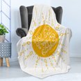 thumbnail image 4 of Saying Soft Flannel Fleece Throw Blanket, Rounded Sun Rough Heart Shaped Beams Philosophy of Life Theme Illustration Image, Cozy Plush for Indoor and Outdoor Use, 50" x 70", Yellow, by Ambesonne, 4 of 5