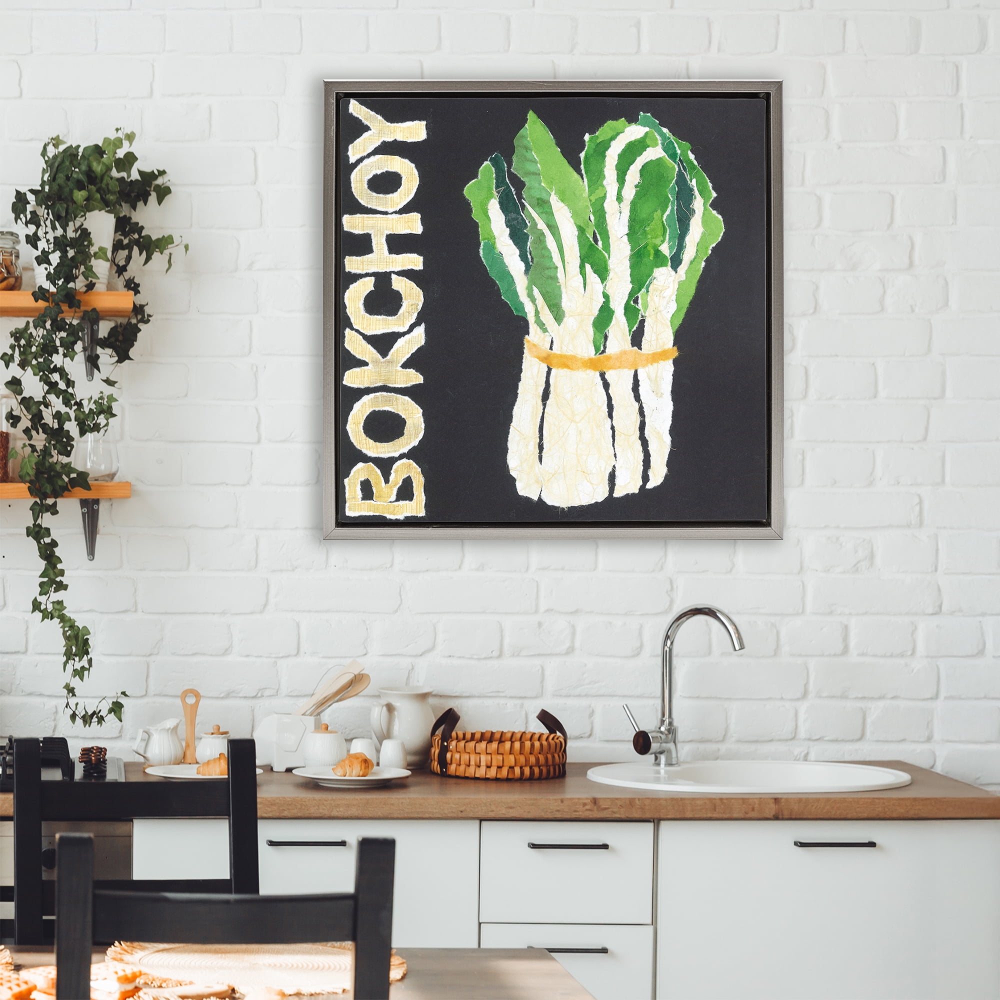 Stupell Industries Bok Choy Leafy Vegetable Gray Framed Floater Canvas Wall Art, design by Nancy Overton