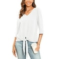 thumbnail image 4 of Uvplove Chiffon Blouses for Women V Neck Tie Front 3/4 Sleeve Tops Business Casual Office Work Loose Top Shirts,White,XL, 4 of 12