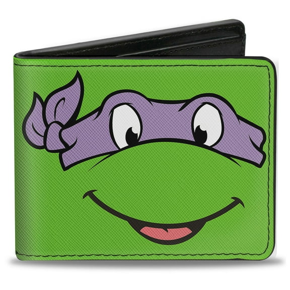Nickelodeon Wallet, Bifold, Classic TMNT Donatello Face Close Up Green Purple, Vegan Leather