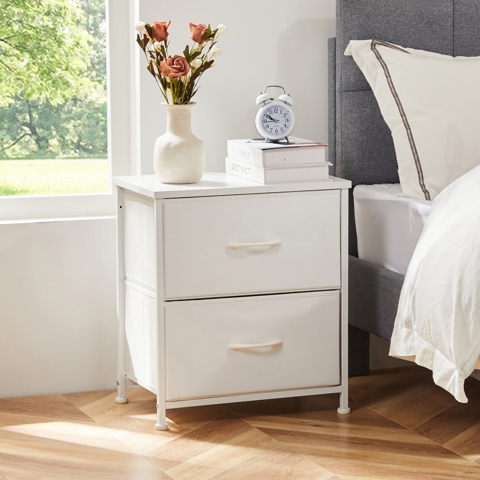 MCQ Set of 2 Nightstand, 2-Drawer Fabric Storage Dresser for Bedroom, Bedside Table, Storage Furniture for Adults, Rust