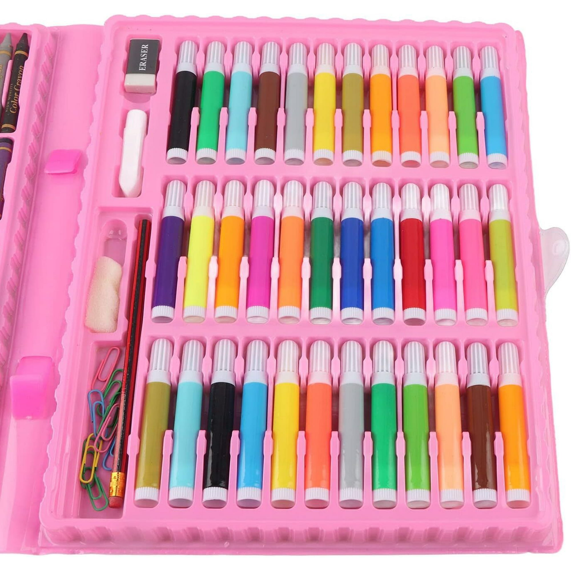 Wiher Drawing Set Kit, Portable Painting & Drawing Art Kit for Kids With Oil Pastels, Crayons, Colored Pencils, Watercolor Pens Art Set for Girls, Boys, Teens -Birthday, Christmas Gift(Pink)