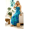thumbnail image 3 of LA LEELA Women's Beach Maxi A-Line Casual Summer Slit Party Strapless Tube Top Dress L-XL Monstera Leafs, Blue, 3 of 4