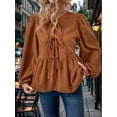 thumbnail image 2 of Women'S Spring Fall Babydoll Peplum Blouse Shirt Puff Long Sleeve Tie Front Trendy Cute Y2K Going Out Tops Khaki L, 2 of 7