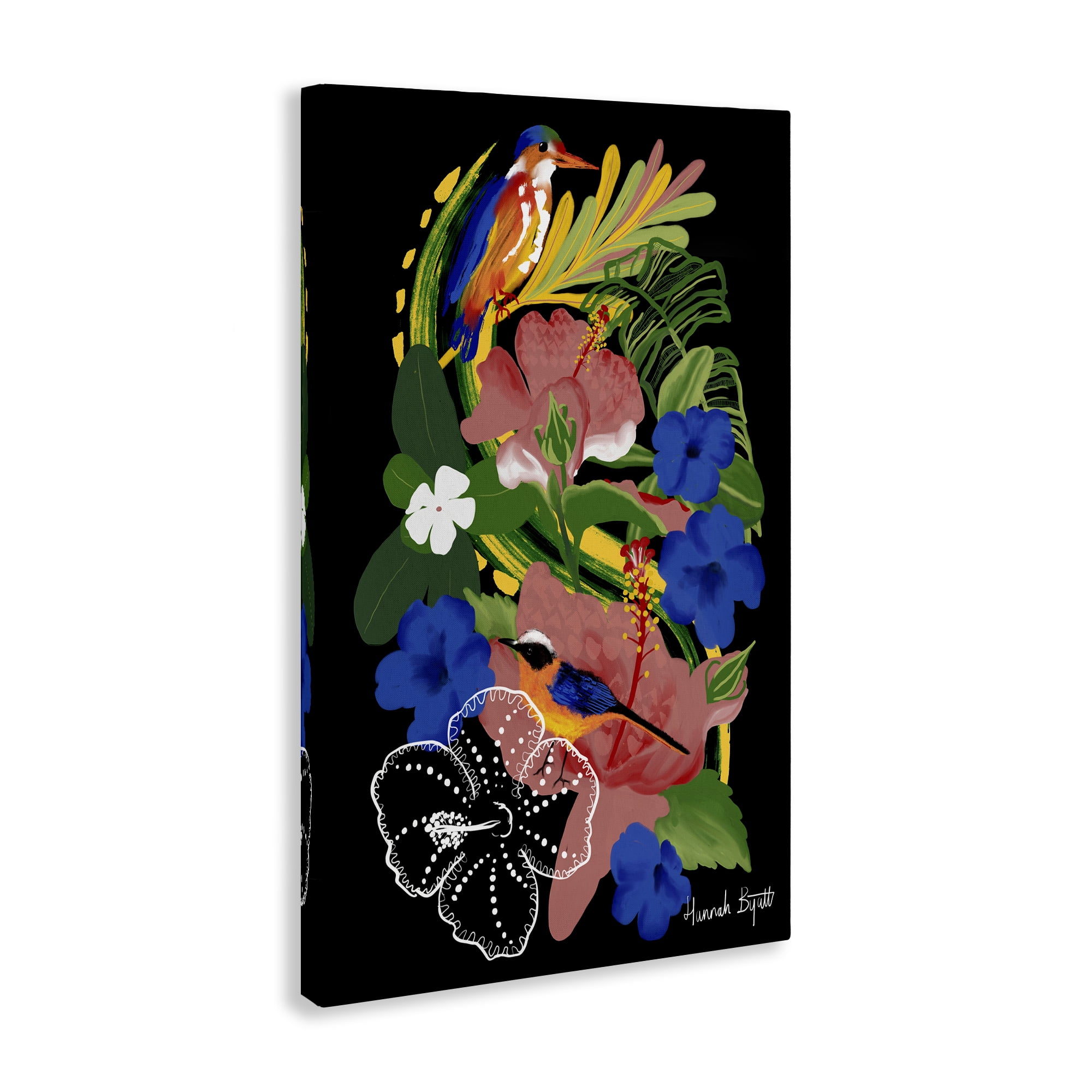 Stupell Industries Tropical Gambia Style Florals Animals Painting Wrapped Canvas Art Print Wall Art, 16 x 24