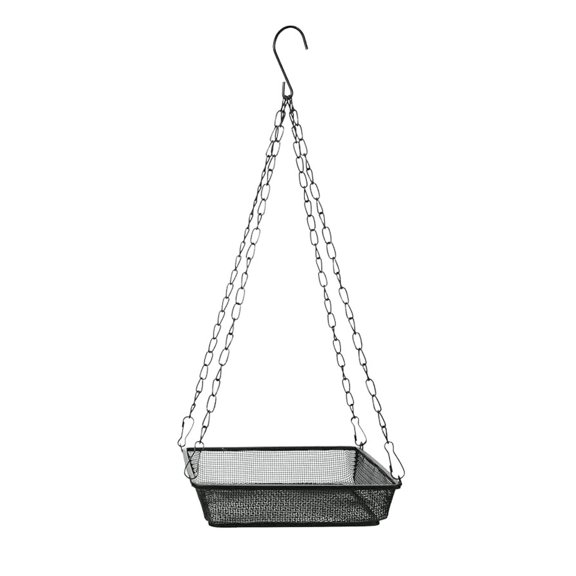 Hanging Metal Feeder Tray With Chain For Birds Or As Decorative Garden Accent Iron Construction For Outdoor Use