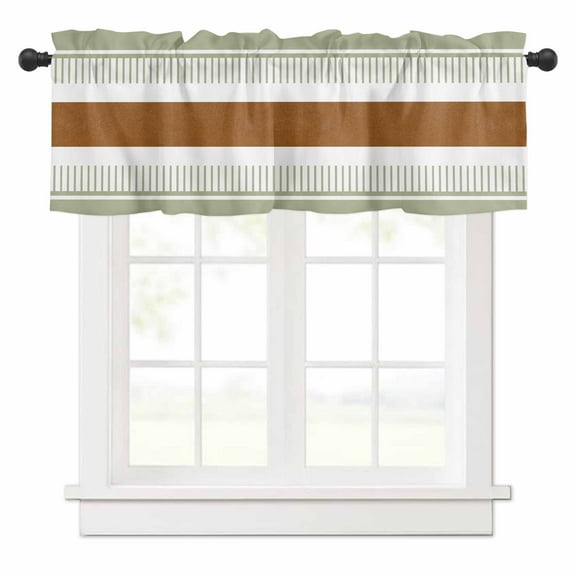 Boho Sage Valances for Windows Green and Brown Striped Geometric Retro Farmhouse Rod Pocket Curtain Valance Window Treatment Short Curtains for Kitchen Living Room, 54"x18"