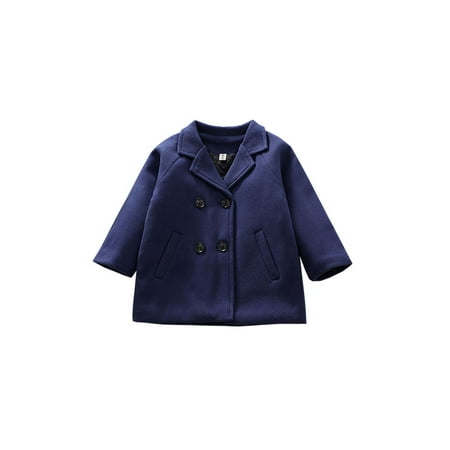 

EYIIYE Kids Girls Boys Autumn Winter Warm Woolen Coat Plaid/Solid Color Pattern Double Breasted Pocket Jacket Outwear 2-7 Years