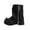 Black, variant on EKVAHL Women's Buckle Mid‑Calf Boots, Faux Leather Decorative Strap Moto Boots, Chunky Low Heel Round Toe Casual Boots Black
