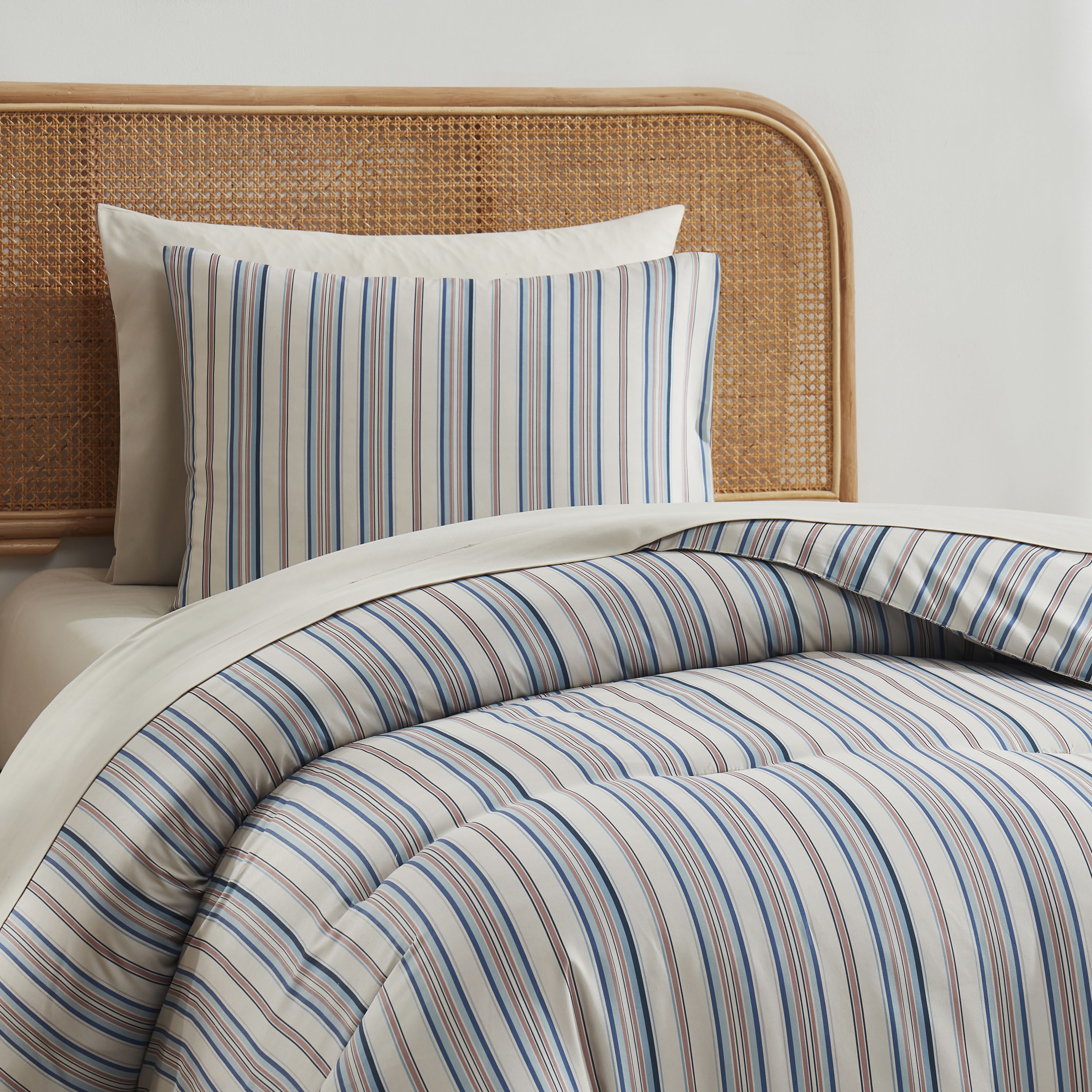 LammaLoe Twin Comforter Sets, 5 Piece Striped Bed in a Bag, Bedding Comforter Set with Sheets, Modern Bed Set, Off White