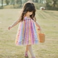 thumbnail image 2 of Girls Summer Dress Size 5 Years-6 Years Sleeveless Rainbow Tie Dyed Star Sequin Tulle Ruffles Princess Dress Dance Party Dresses Graphic Dress, 2 of 4