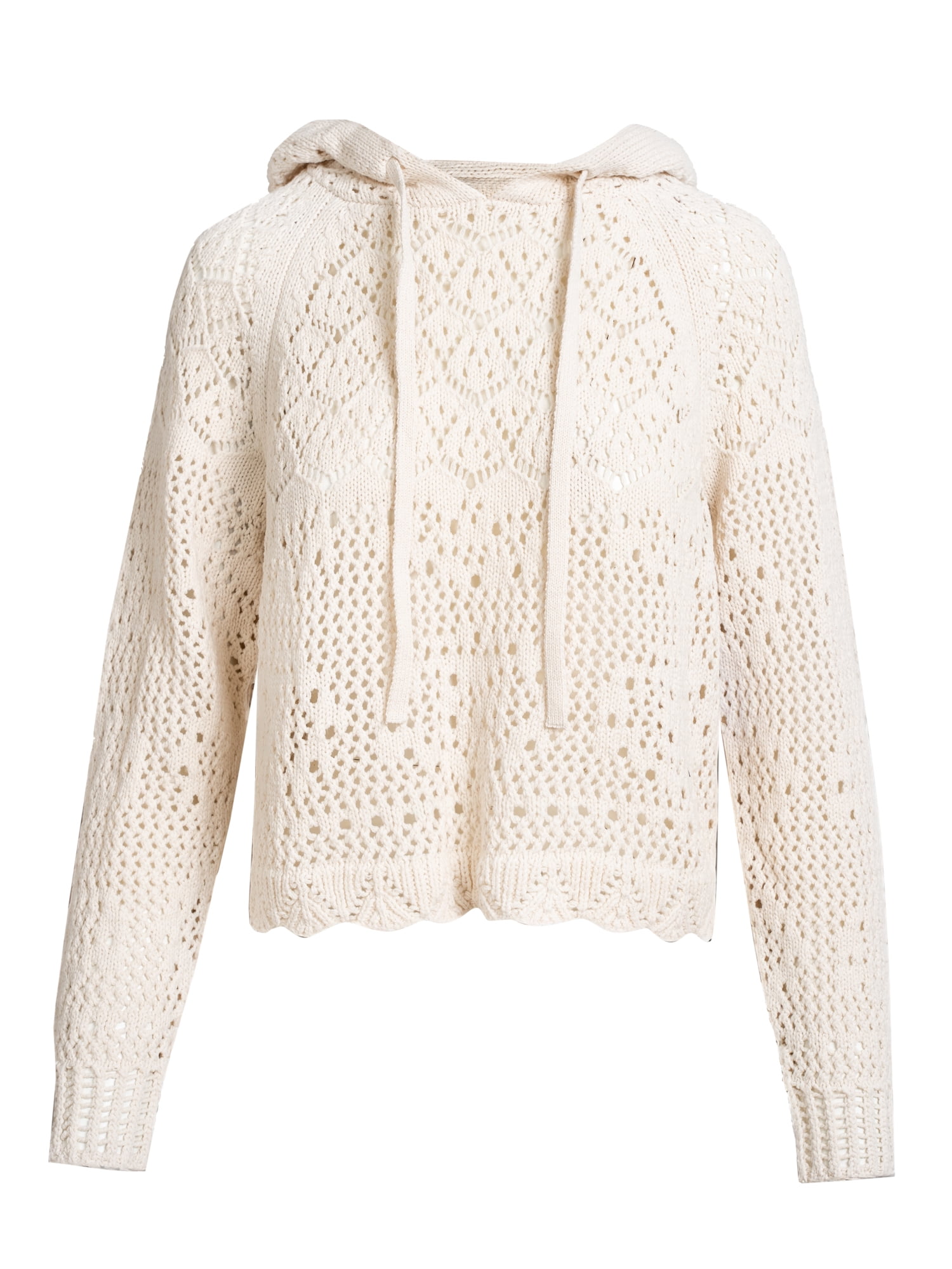 Jessica Simpson Women's Mikaela Pointelle Hoodie Sweater with Long Sleeves, Lightweight, Sizes XS-XL