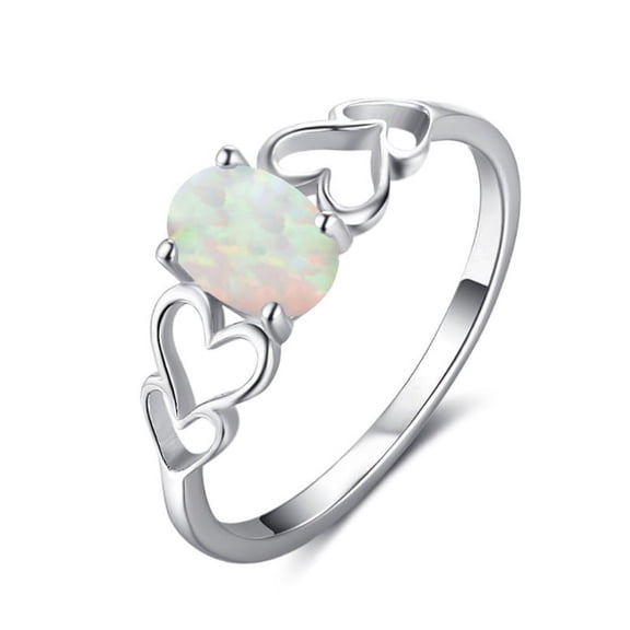 Opal Ring Oval Lab Created White Gemstone Jewelry Ring Gift