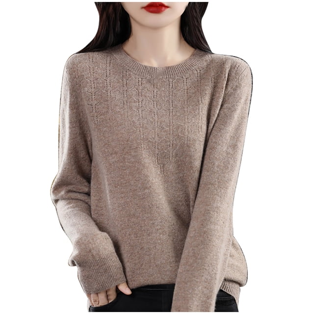 cfhntfmh Chandails pour Femmes 2024 Automne Hiver Col Rond Tops Ajustés Décontractés Chandail à Manches Longues Base Ample