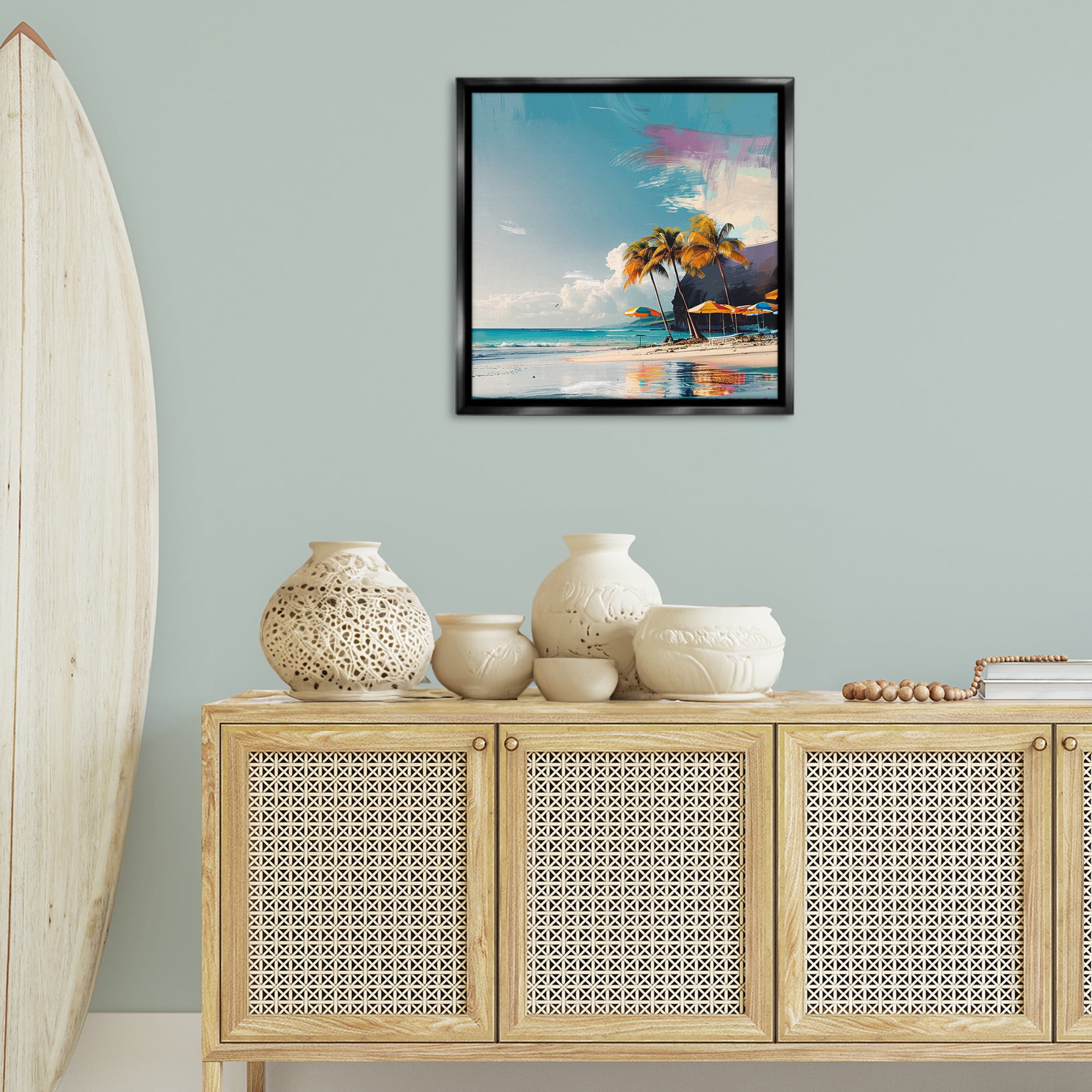 Stupell Industries Contemporary Shoreline Bliss Nautical & Beach Painting Black Floater Framed Canvas Art Print Wall Art, 25 x 25