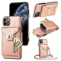 Dteck for Apple iPhone 11 Pro Zipper Pocket Case, Flip PU Leather Wallet Crossbody Shoulder Strap Lanyard Case with Credit Card Holder Women RFID Blocking Protective Purse Cover, rosegold