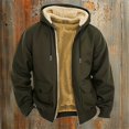thumbnail image 2 of Men's Winter Casual Hooded Jacket with Zippered Pockets, Solid Color Fashion Warm Outerwear for Daily Wear and Outdoor Activities in Cold Weather Seasons,Dark Green,3XL, 2 of 4