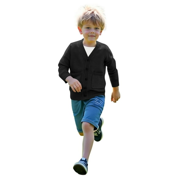 Kiijoy Big Boys Solid Button Front Cardigan Sweater Coat with Pockets, Sizes 10-11