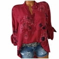 thumbnail image 1 of TIMIFIS Chemise Henley d'Été pour Femme Décontractée à Col en V à Rayures à Imprimé Floral à Manches Longues Haut sur, 1 of 5