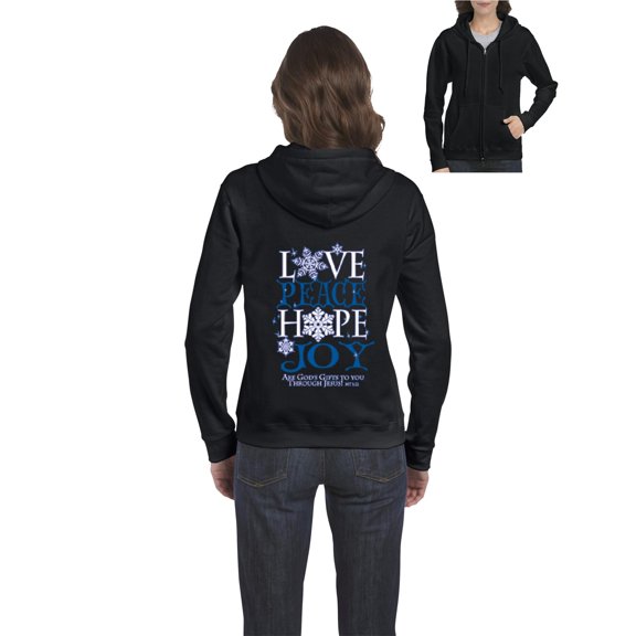 MmF - Women's Sweatshirt Full-Zip Pullover - PEACE HOPE LOVE JOY