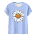 thumbnail image 4 of Womens Tops Round Neck Short Sleeves Daisy Print Summer Fitted Casual T-shirt Light Blue L, 4 of 5