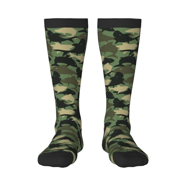 Fotbe Camouflage Shark Calcetas Divertidas Estampadas para Hombre y Mujer, Calcetas de Algodón hasta la Rodilla para Caminar, Correr, Enfermería y Embarazo