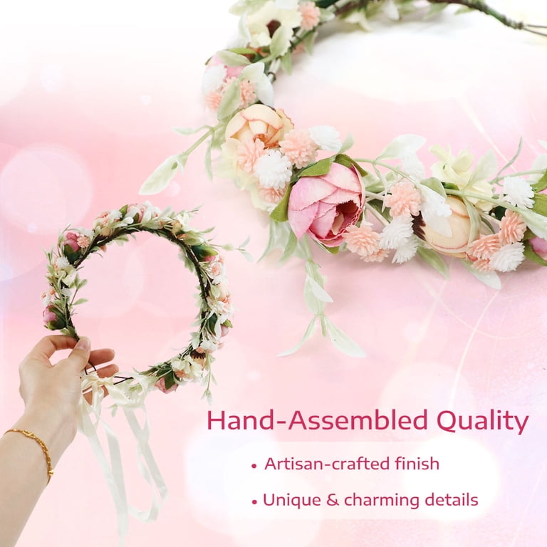 Floral Wreath Headband Pink Camellia Wedding Festival Photo Prop Women Amazon.com : Vividsun Flower Crown Floral Wreath Headband  main image 2