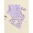 thumbnail image 4 of Suealasg 3Pcs Baby Girl Fall Outfits Long Sleeve Letter Print Romper + Daisy Print Flared Pants + Headband Set 3 6 12 18 24 Months Infant Girls Cute Clothes, 4 of 7