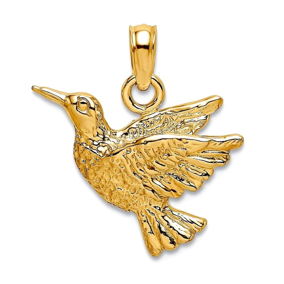 15mm 14k Gold Hummingbird Pendant Necklace Engraved 2-d Pendant for Women