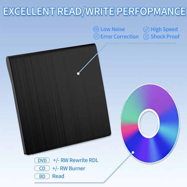 Klonfd External Disk Drive USB 0 & Type C DVD Drive For Laptop Portable Disk Player Read/Write Disk Drive Burner 3D Disk Drive