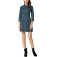 thumbnail image 2 of INSPIRE CHIC Women's Denim Dress 3/4 Sleeve Button Down Mini Jean Shirt Dress M Mid Blue, 2 of 6