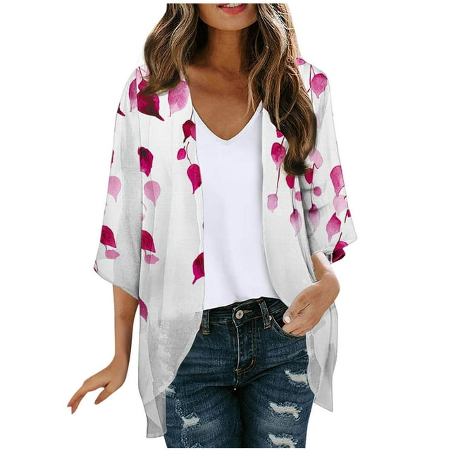 WRKEKC Cardigans pour Femmes, Cardigans pour Femmes Légers, Cardigans pour Dames Vestes Imprimées à la Mode Printemps et Été Vestes Imprimées à Manches 3/4 Cardigans