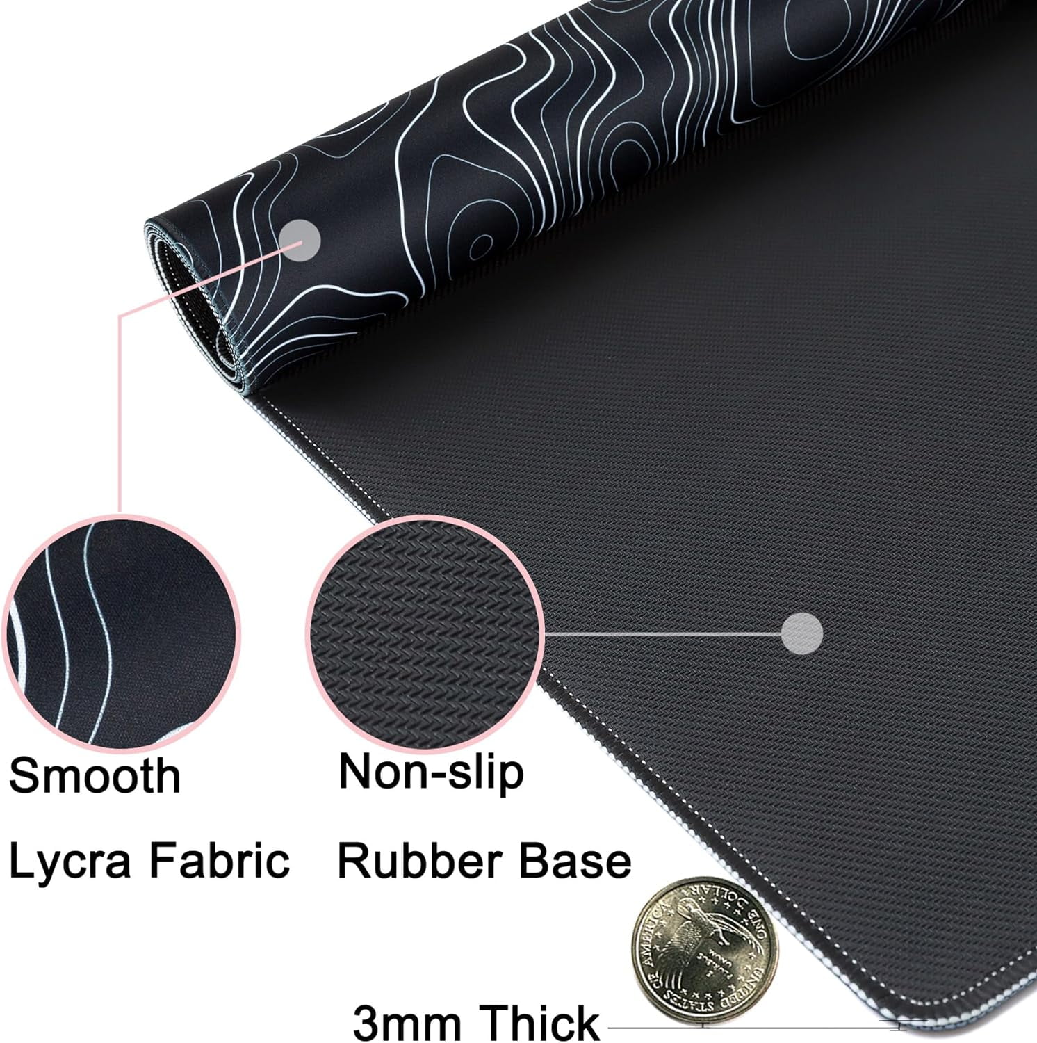 Desk Mat,Large Gaming Mouse Pad 35''×15.6''×0.12'' XXL Extended Mouse Pad Mat Desk Pad with Non-Slip Base Mousepad for Computer,Office,Keyboard and Laptop - Topographic A