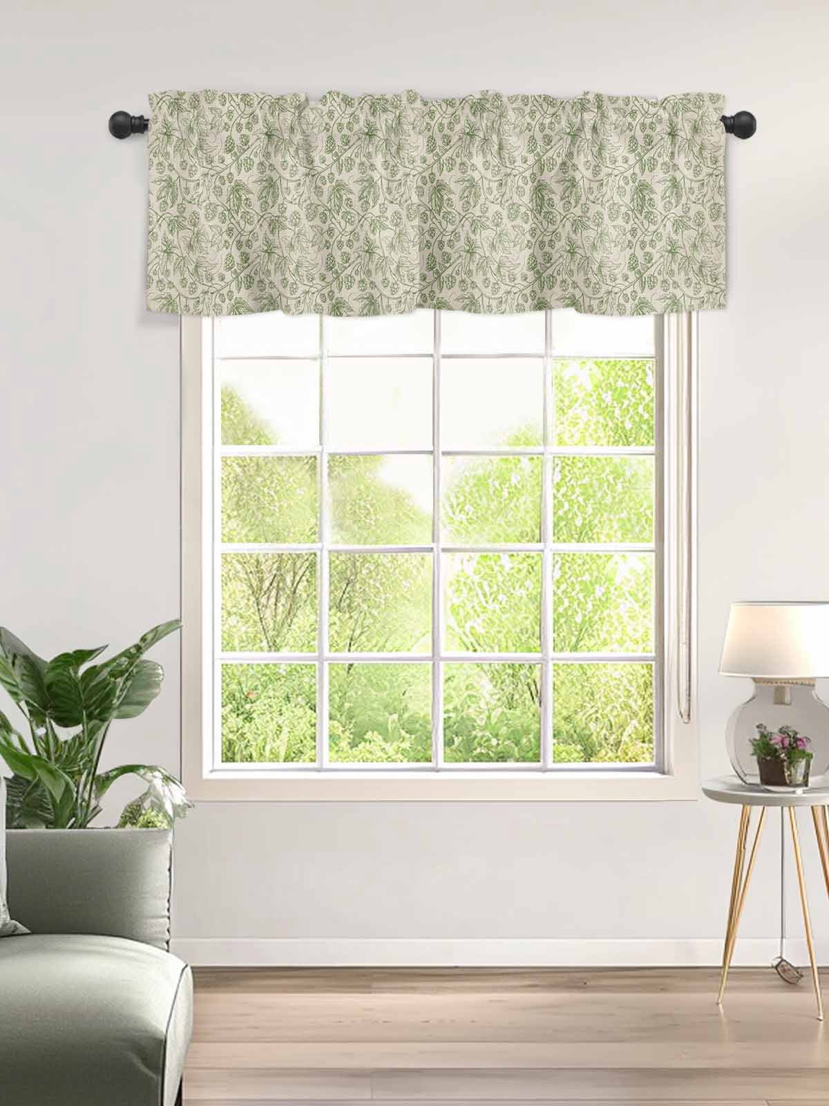 Kitchen Valances for Window, Vintage Sage Green Botanical Light Filtering Rod Pocket Valance Curtain, Ombre Leaves Retro Linen Short Curtains Window Topper for Bedroom Bathroom Living Room 54x18in