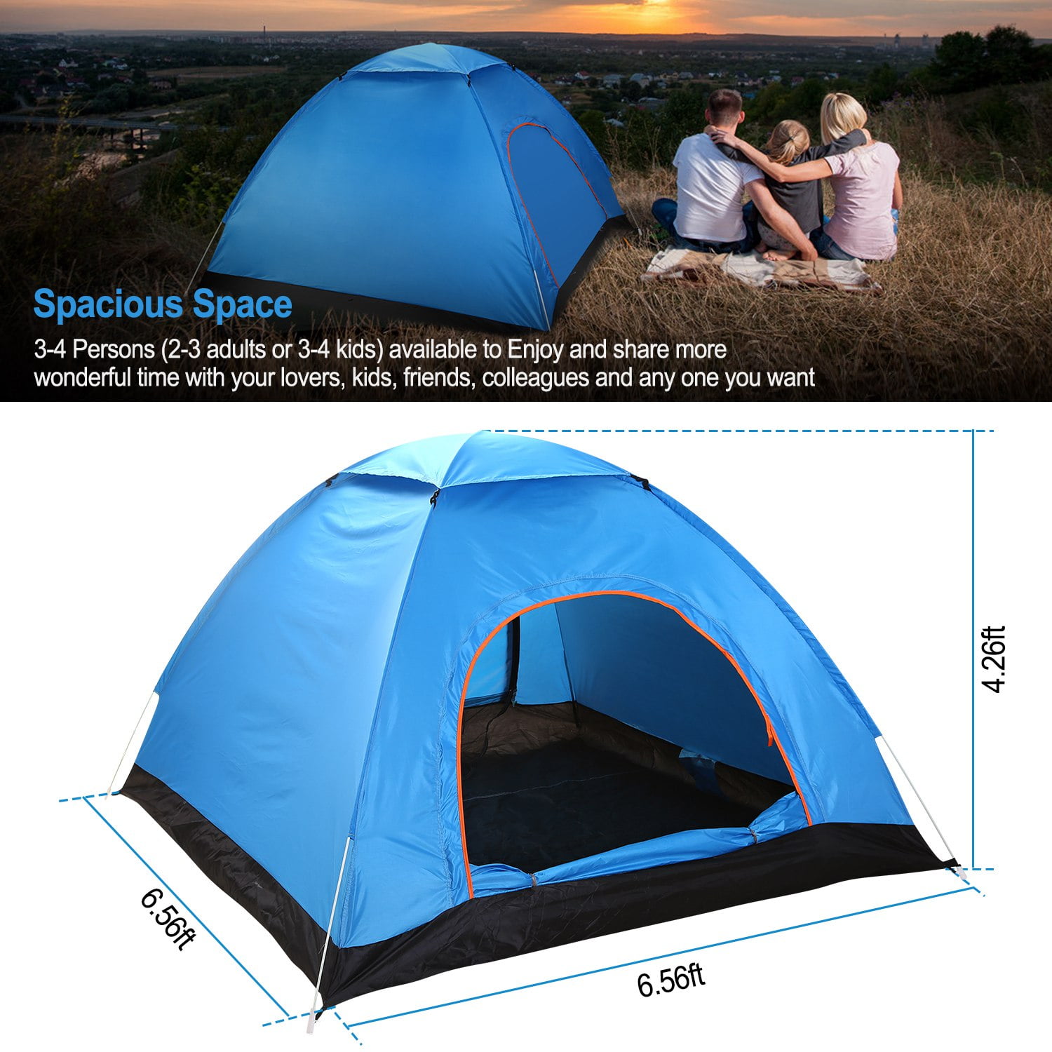 Moclever 3-4 Persons Pop up Tent 3.04lbs Camping Tent Outdoor Folding Waterproof Tent 6.56x6.56x4.26ft with 2 Mosquito Net Doors Carrying Bag for Hiking Climbing Fishing, Green