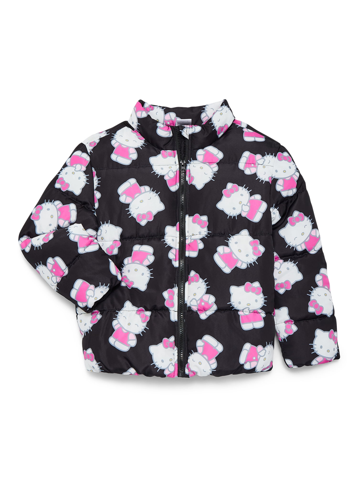 Hello Kitty Girls and Big Girls Print Zip Puffer Jacket, Lightweight, Sizes 4-18