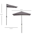 thumbnail image 3 of Outsunny 8ft Half Round Umbrella Patio Garden Outdoor Window Sun Shade Grey, 3 of 10