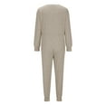 thumbnail image 5 of Elainilye Fashion Womens Onesie Pajamas Solid Color Casual Loose Fitting Jumpsuit Long Sleeved V-neck Jumpsuit Casual Pajamas,Brown, 5 of 9