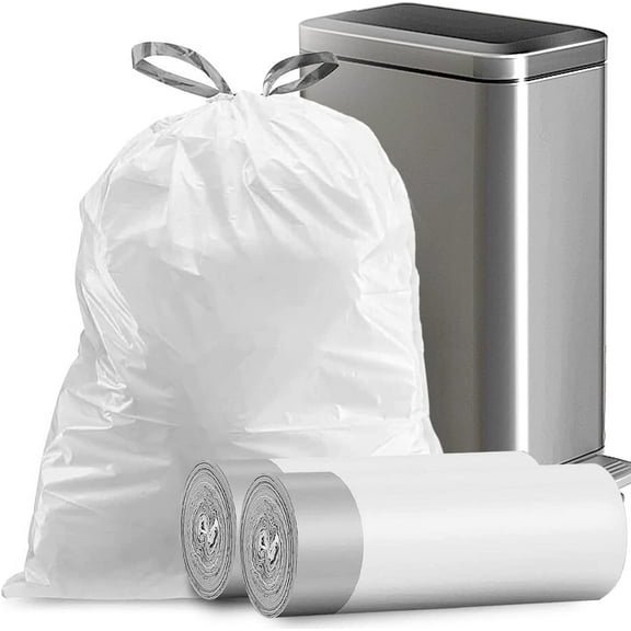 8 Gallon Trash Bags Drawstring Strong Medium Kitchen Garba Bag White Trash Can Liners 22" x 23" (34 Count)