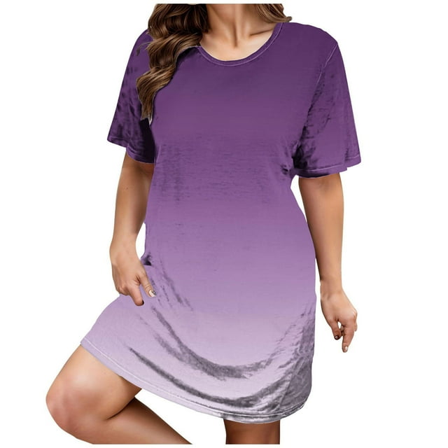 Ixbnca Robe T-Shirt à Manches Courtes pour Femmes Grande Taille, Décontractée, Col Ras du Cou, Mini, Ample, Robe de Détente pour Femmes