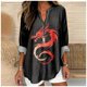 thumbnail image 2 of Camiseta MARSVOVO Red Dragon con estampado de arte japonés para mujer, 2 of 3